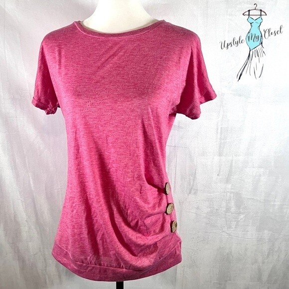 Pink short sleeve button side knit top size small - Picture 1 of 5